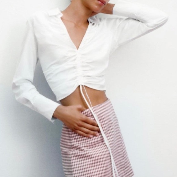 New ZARA WHITE GATHERED POPLIN SHIRT, Medium - Picture 2 of 10